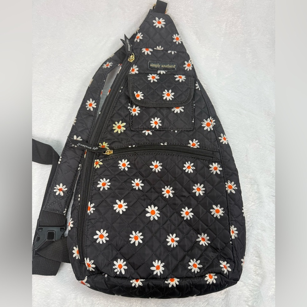 Simply Southern Black Quilted Bag with Daisy Design